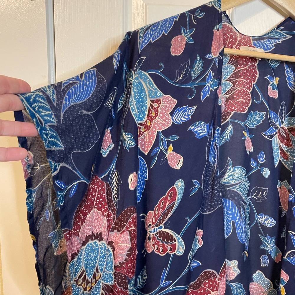 NWOT LOFT blue floral boho open cardigan wrap sz XS/S - Picture 6 of 9